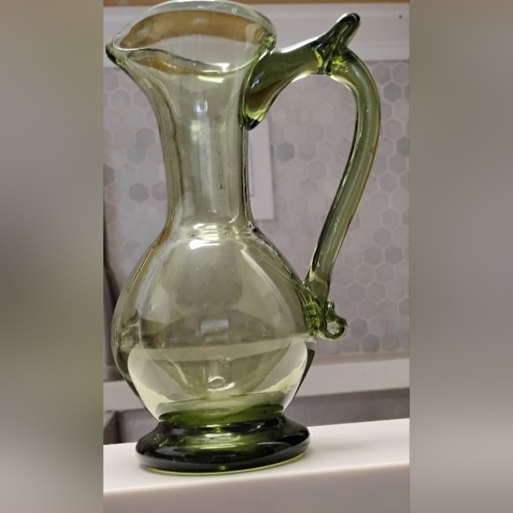 Hand Blown Glass Pitcher Green